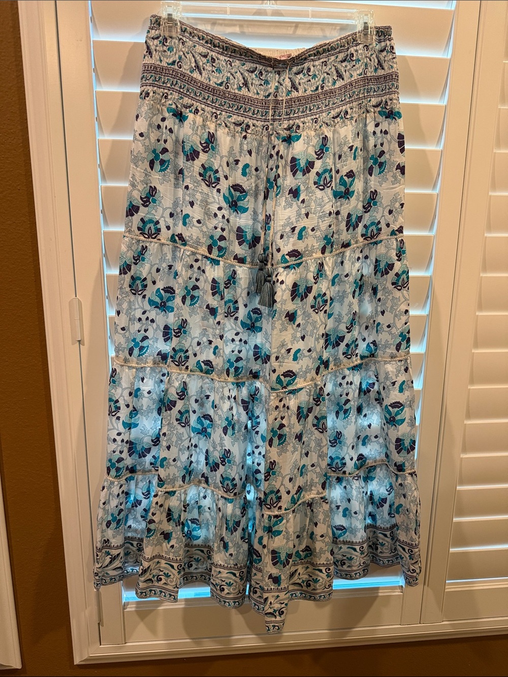 Calypso St. Barth 100% Silk Floral Tiered Maxi Skirt size M